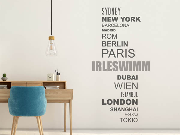 Wandtattoo Irleswimm mit Weltstädten
