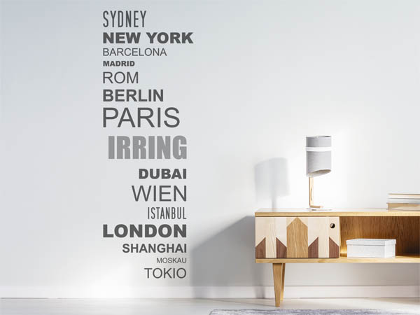 Wandtattoo Irring mit Weltstädten