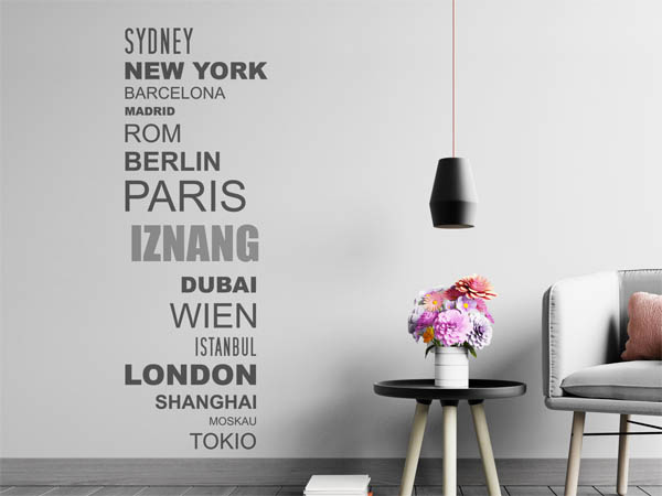 Wandtattoo Iznang mit Weltstädten