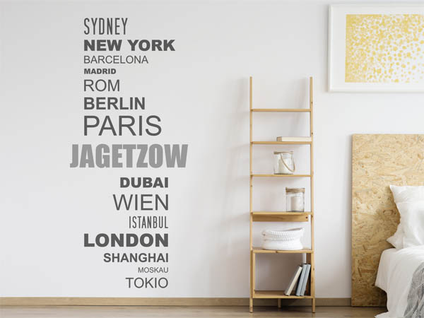 Wandtattoo Jagetzow mit Weltstädten