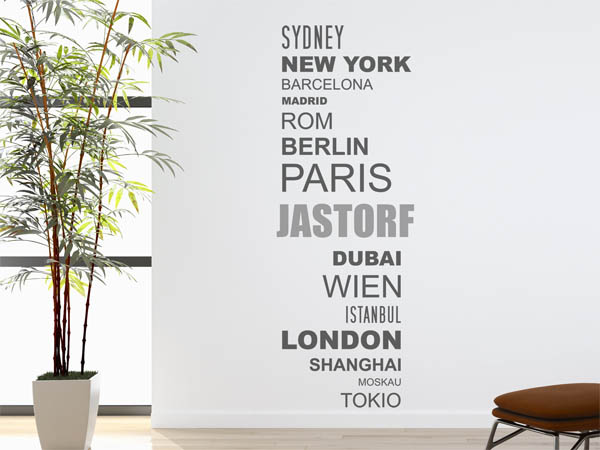 Wandtattoo Jastorf mit Weltstädten
