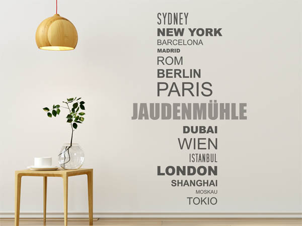 Wandtattoo Jaudenmühle mit Weltstädten