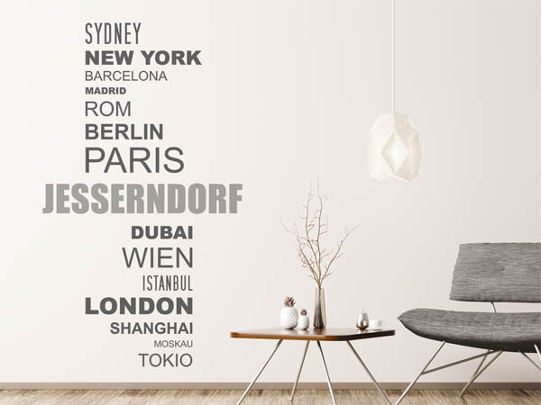 Wandtattoo Jesserndorf mit Weltstädten