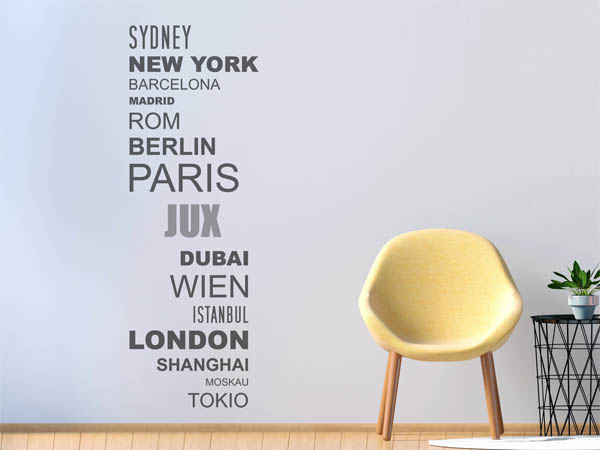 Wandtattoo Jux mit Weltstädten