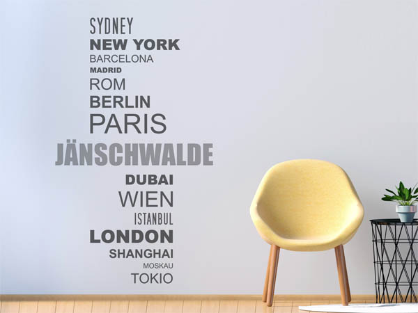 Wandtattoo Jänschwalde mit Weltstädten