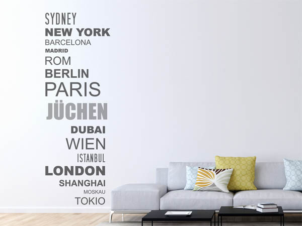 Wandtattoo Jüchen mit Weltstädten
