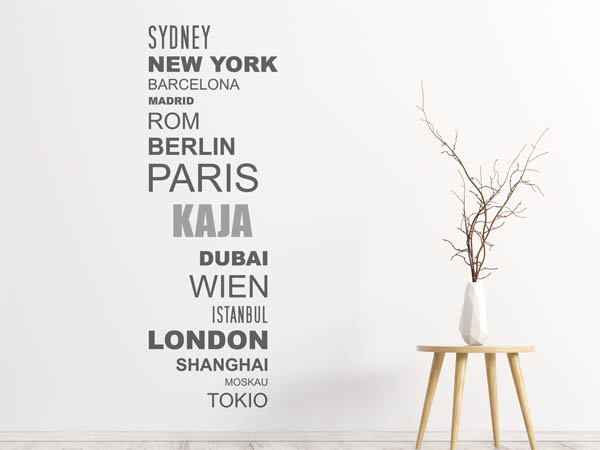 Wandtattoo Kaja mit Weltstädten