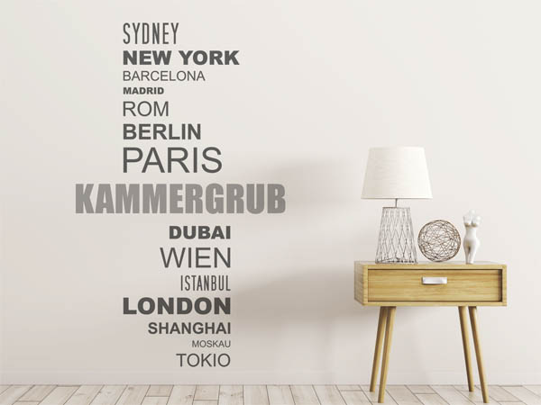 Wandtattoo Kammergrub mit Weltstädten