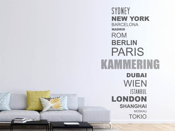 Wandtattoo Kammering mit Weltstädten