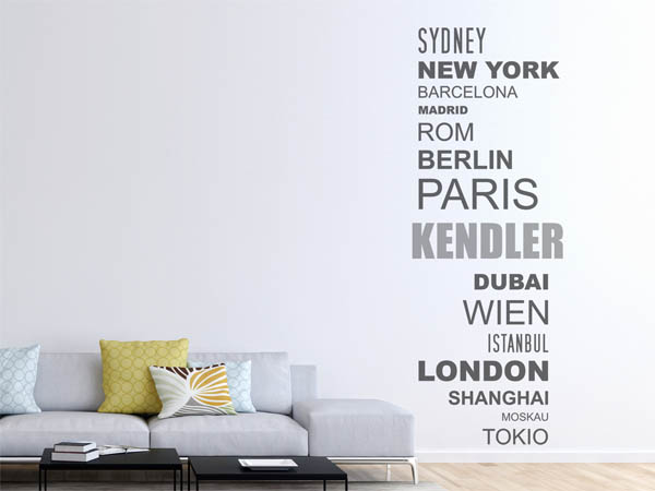 Wandtattoo Kendler mit Weltstädten