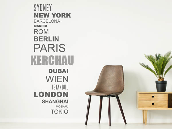 Wandtattoo Kerchau mit Weltstädten