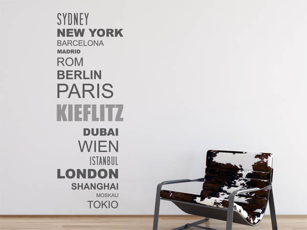 Wandtattoo Kieflitz mit Weltstädten