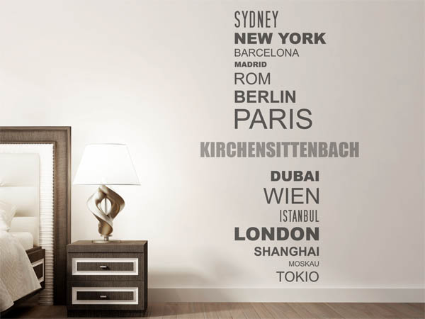Wandtattoo Kirchensittenbach mit Weltstädten