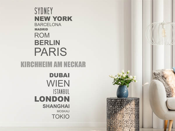 Wandtattoo Kirchheim am Neckar mit Weltstädten