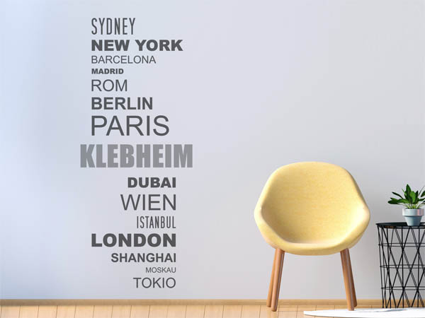 Wandtattoo Klebheim mit Weltstädten
