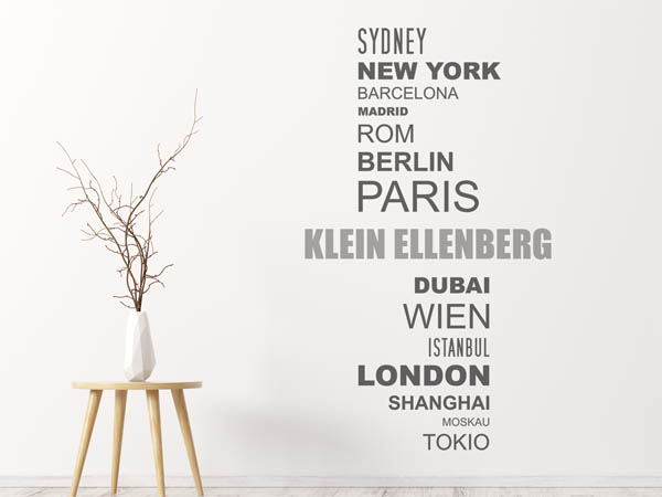 Wandtattoo Klein Ellenberg mit Weltstädten