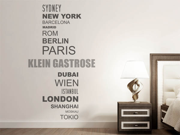 Wandtattoo Klein Gastrose mit Weltstädten
