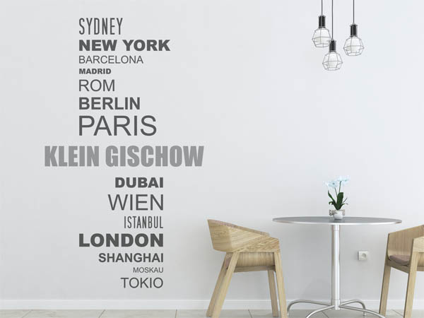 Wandtattoo Klein Gischow mit Weltstädten