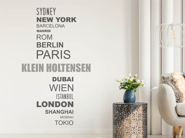 Wandtattoo Klein Holtensen mit Weltstädten