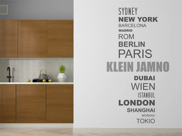 Wandtattoo Klein Jamno mit Weltstädten