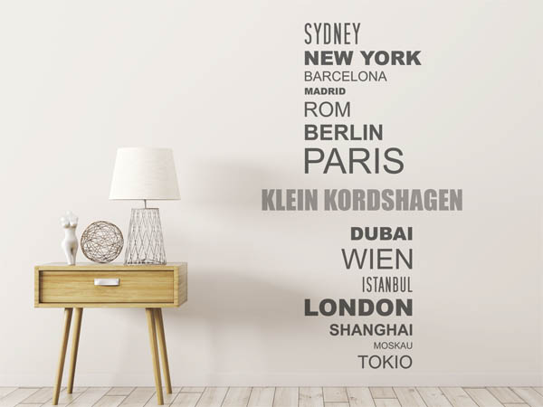 Wandtattoo Klein Kordshagen mit Weltstädten