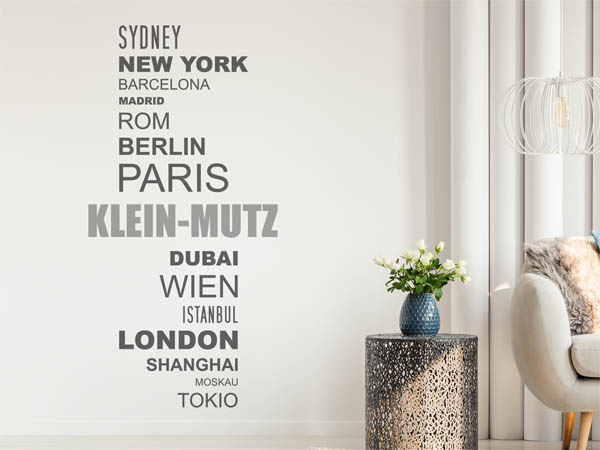 Wandtattoo Klein-Mutz mit Weltstädten