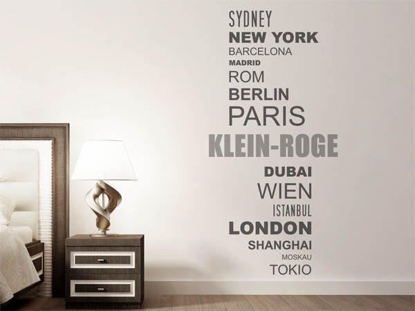 Wandtattoo Klein-Roge mit Weltstädten