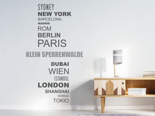 Wandtattoo Klein Sperrenwalde mit Weltstädten