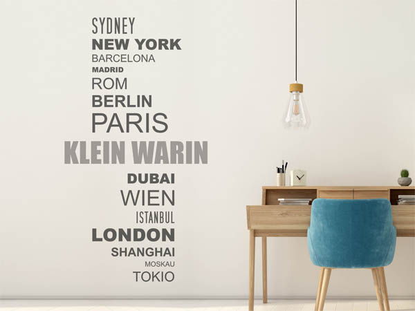 Wandtattoo Klein Warin mit Weltstädten