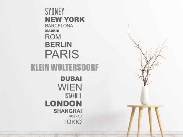 Wandtattoo Klein Woltersdorf mit Weltstädten