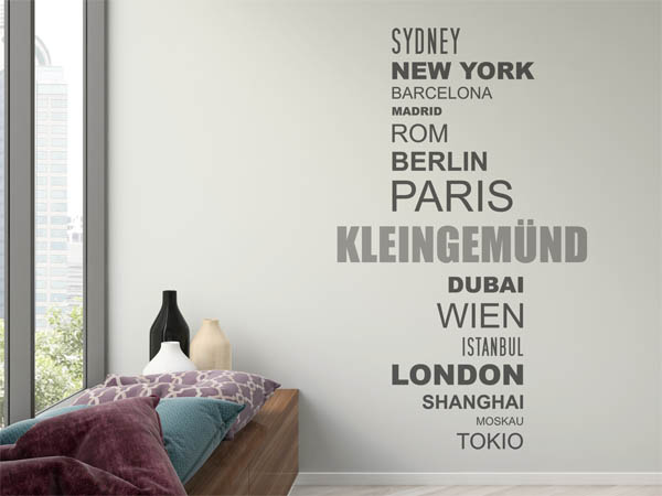Wandtattoo Kleingemünd mit Weltstädten