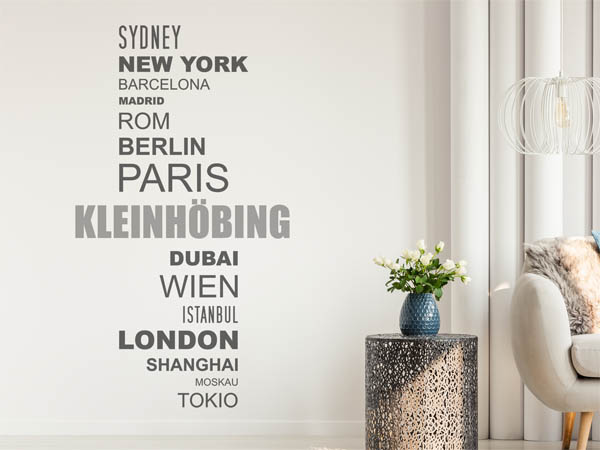 Wandtattoo Kleinhöbing mit Weltstädten