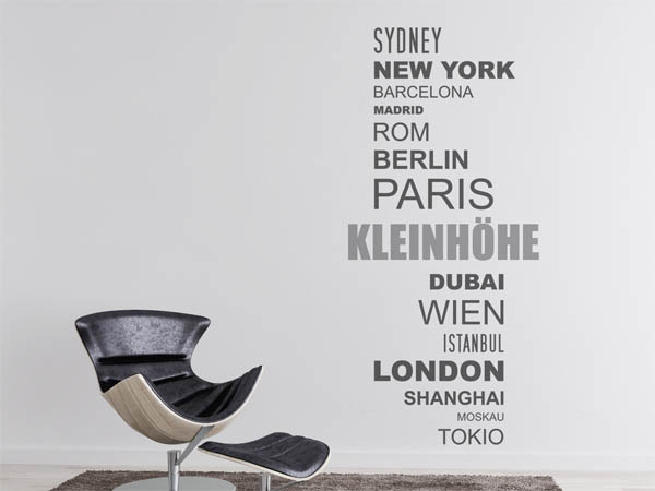 Wandtattoo Kleinhöhe mit Weltstädten