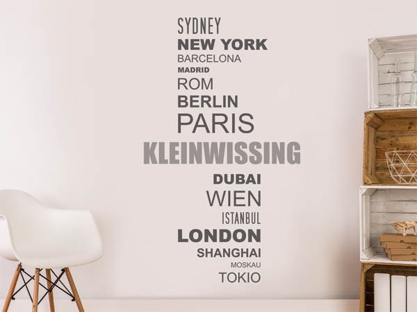 Wandtattoo Kleinwissing mit Weltstädten