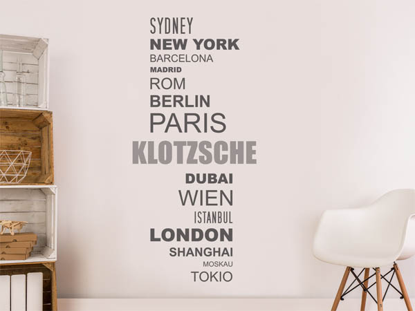 Wandtattoo Klotzsche mit Weltstädten