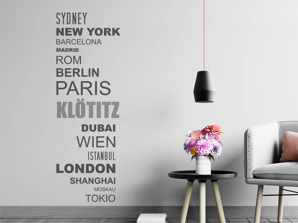 Wandtattoo Klötitz mit Weltstädten