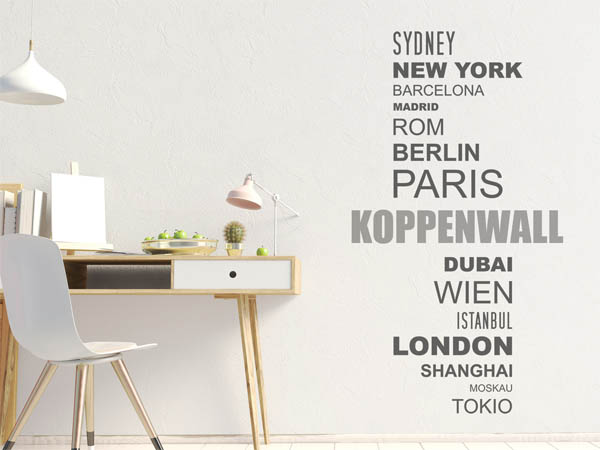 Wandtattoo Koppenwall mit Weltstädten