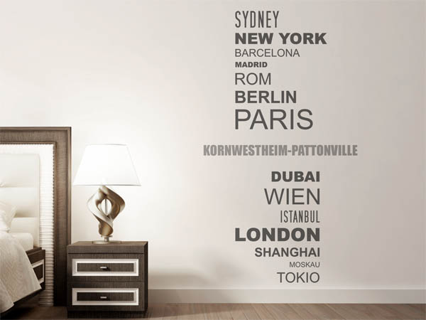 Wandtattoo Kornwestheim-Pattonville mit Weltstädten
