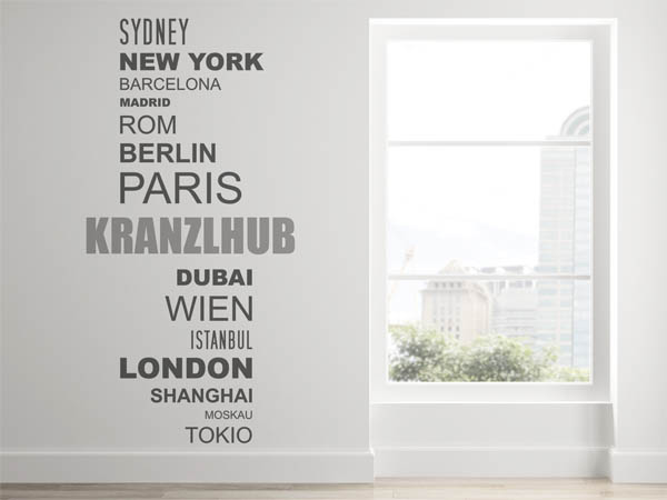 Wandtattoo Kranzlhub mit Weltstädten