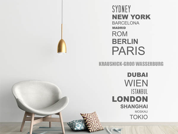 Wandtattoo Krausnick-Groß Wasserburg mit Weltstädten