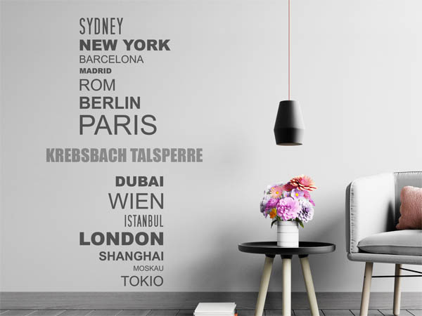 Wandtattoo Krebsbach Talsperre mit Weltstädten