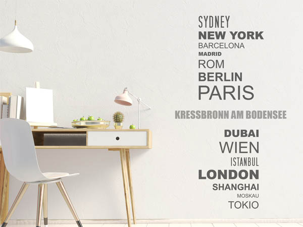 Wandtattoo Kressbronn am Bodensee mit Weltstädten