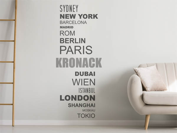 Wandtattoo Kronack mit Weltstädten
