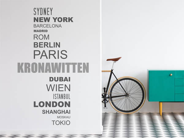 Wandtattoo Kronawitten mit Weltstädten