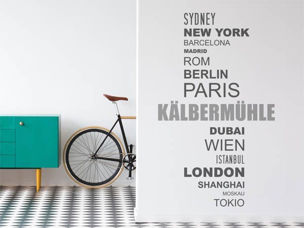 Wandtattoo Kälbermühle mit Weltstädten