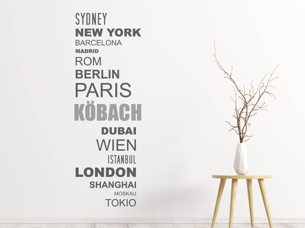 Wandtattoo Köbach mit Weltstädten
