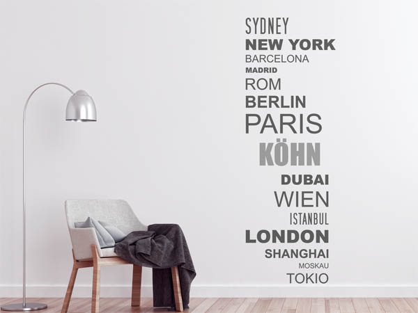 Wandtattoo Köhn mit Weltstädten