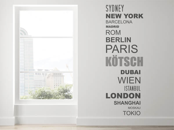 Wandtattoo Kötsch mit Weltstädten
