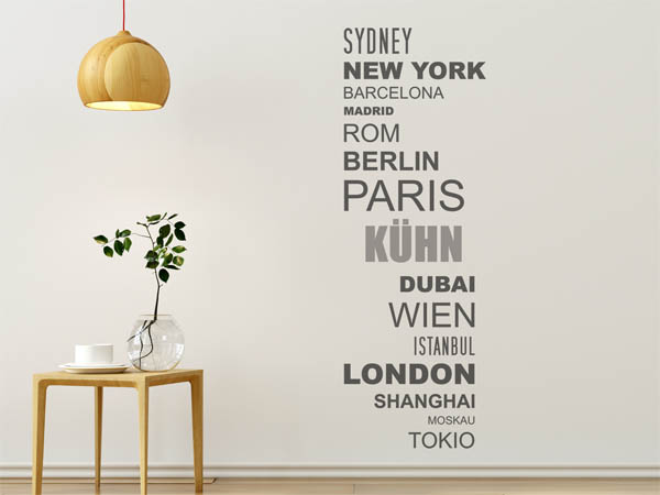 Wandtattoo Kühn mit Weltstädten