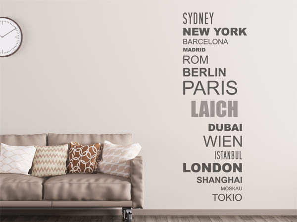 Wandtattoo Laich mit Weltstädten